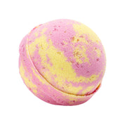 Fruit Smoothie Round Bath Bomb by Nectar Life, pink and yellow swirled bath bomb with Epsom salt and coconut oil, handmade in Las Vegas, $7