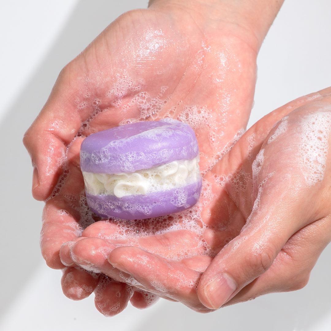 Handmade_Soap_Macaron_Lavender_In_Use.jpg