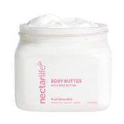 Nectar Life Shea Moisturizing Body Butter, white jar with white lid, Fruit Smoothie scent, non-greasy body butter with shea butter and avocado oil, 16oz / 454g, handmade in Las Vegas