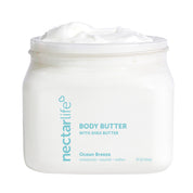 Nectar Life Shea Moisturizing Body Butter, white jar with white lid, Ocean Breeze scent, non-greasy body butter with shea butter and avocado oil, 16oz / 454g, handmade in Las Vegas