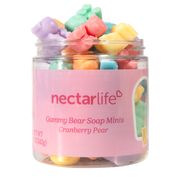 Product shot of Gummy Bear Soap Minis by Nectar Life, colorful mini bear soaps in a clear jar, handmade in Las Vegas