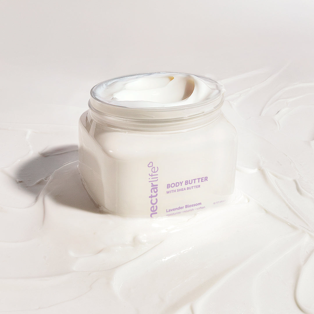 Nectar Life 16oz Body Butter rich hydration with shea butter and avocado oil, non-greasy formula absorbs easily for smooth soft feel, nourishing goodness for silky skin