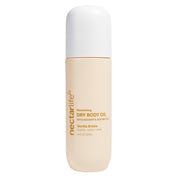 Vanilla Brûlée Nourishing Dry Body Oil by Nectar Life, cream-colored spray bottle with white cap, 3.4 fl oz, with rosehip oil and jojoba oil, handmade in Las Vegas
