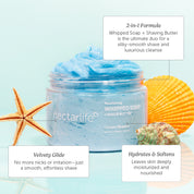 Nectar Life 10oz Nourishing Whipped Soap 2-in-1 formula, velvety glide for smooth irritation-free shave, hydrates and softens skin deeply, Ocean Breeze scent styling