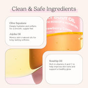 Nectar Life Dry Body Oil with olive squalane, jojoba oil, and rosehip oil ingredients shown, Strawberry Crème scent, glow-boosting dry body oil