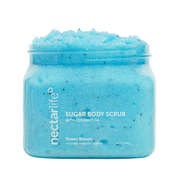 Nectar Life Exfoliating Body Scrub Jumbo 16oz, large clear glass jar, Ocean Breeze scent, sugar scrub with shea butter and coconut oil, 16oz / 454g, handmade in Las Vegas