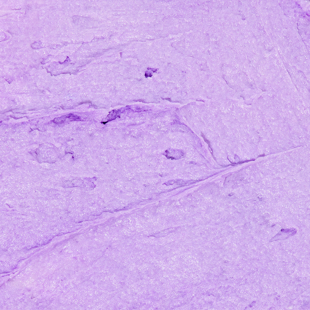 Close up texture shot of Nectar Life Lavender Blossom Whipped Soap showing soft purple shimmer and creamy consistency
